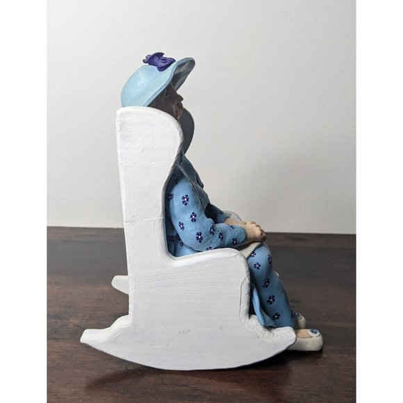 VTG Polymer Clay Handmade Old Woman Sitting on a Rocking Chair - 8" Hat Flowers - Picture 8 of 15